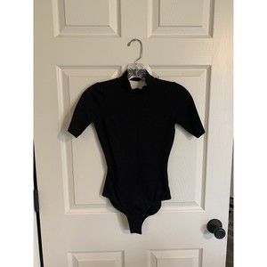 Lulus Women Black mock neck Bodysuit size small rayon nylon spandex GUC